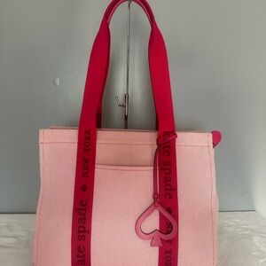 kate spade Pink Canvas Tote with Hot Pink Straps and Heart Charm